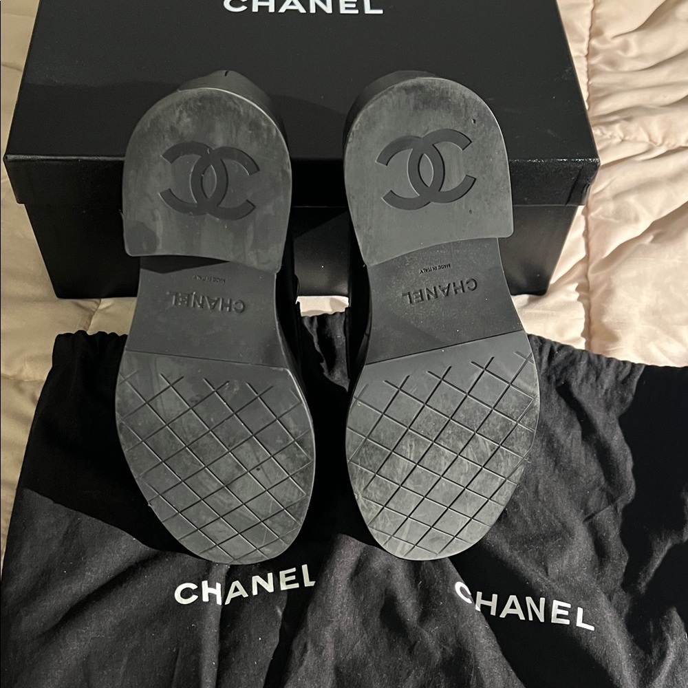 Chanel Black Platform Leather Loafers - Picture 12 of 12